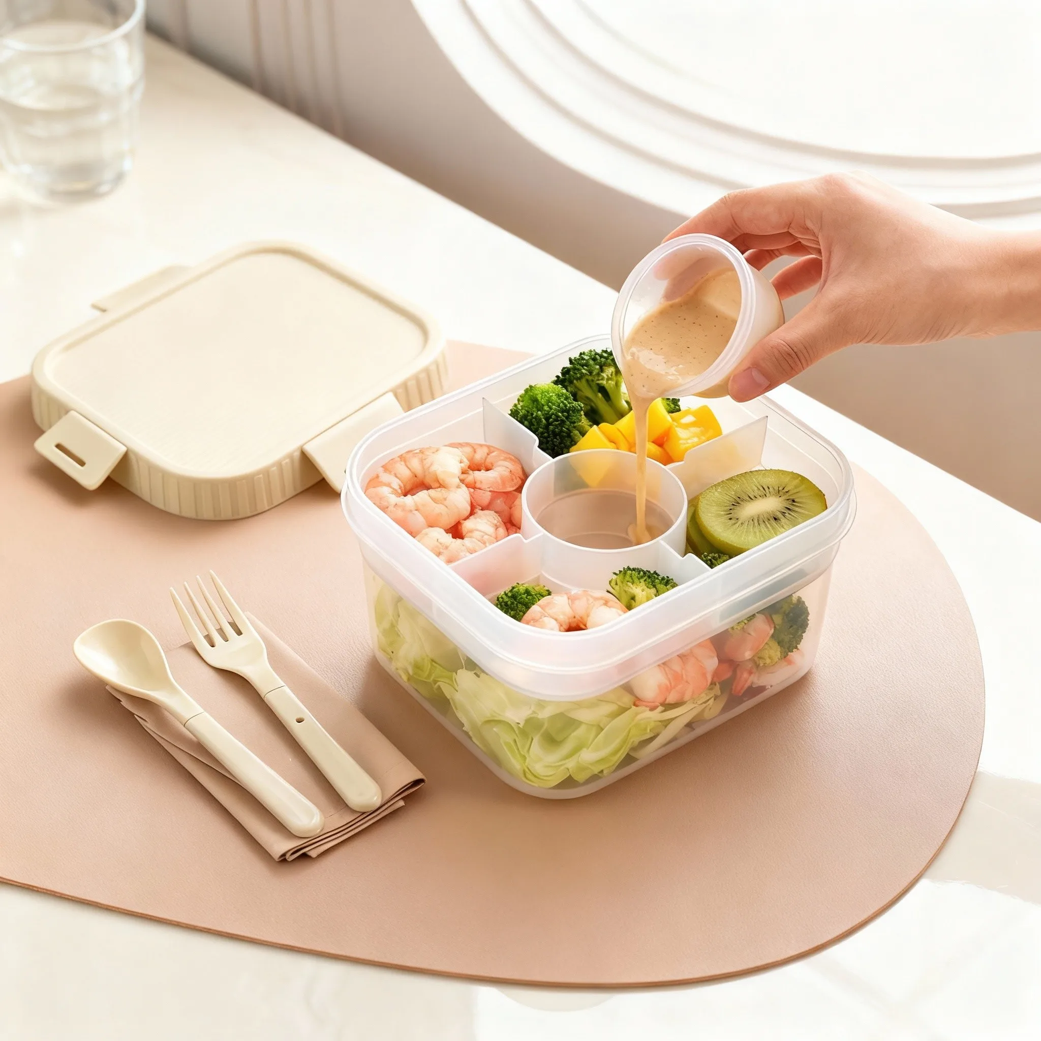 Food Storage Oven Safe - Portable Plastic Double-layer Divided Lunch Box