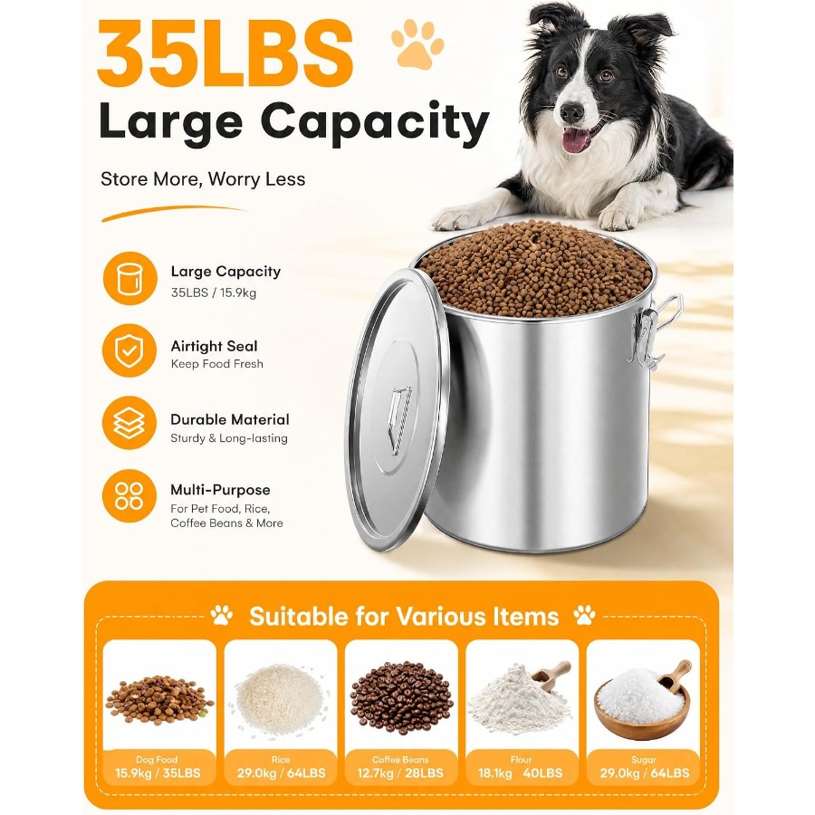 35LBS Airtight Stainless Steel - Food Storage Containers recension och pris