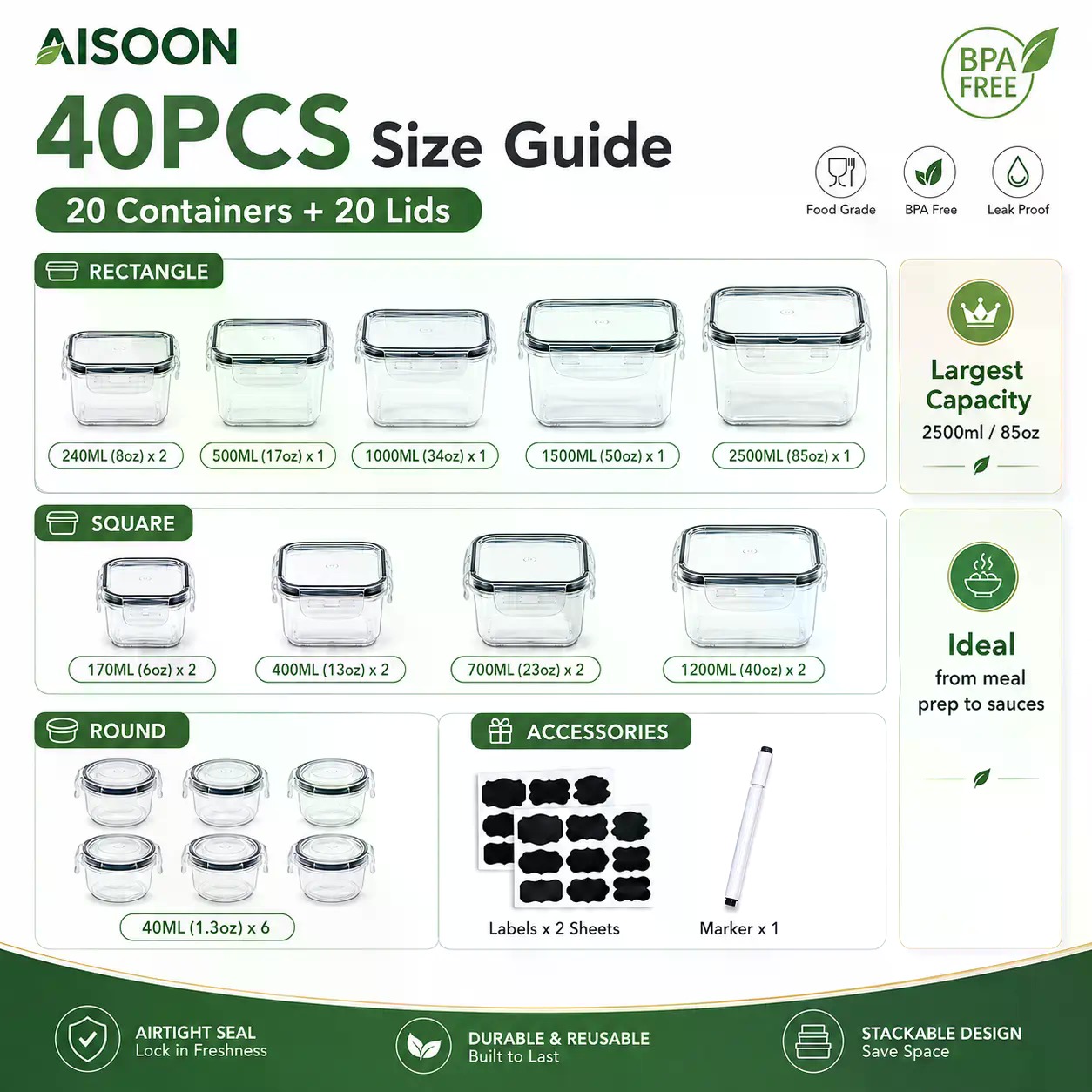 40 PCS Extra Large 85oz Silico - Food Storage Labels recension och pris